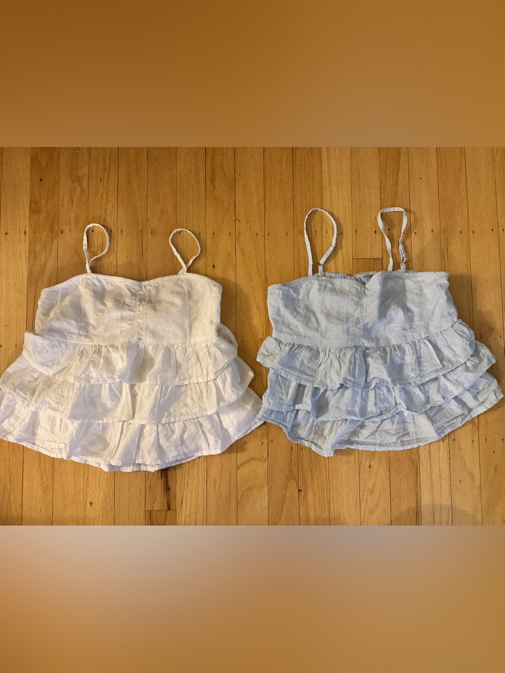 Abercrombie Kids 2 Ruffled Eyelet Tiered Cami Tops - White & Light Blue